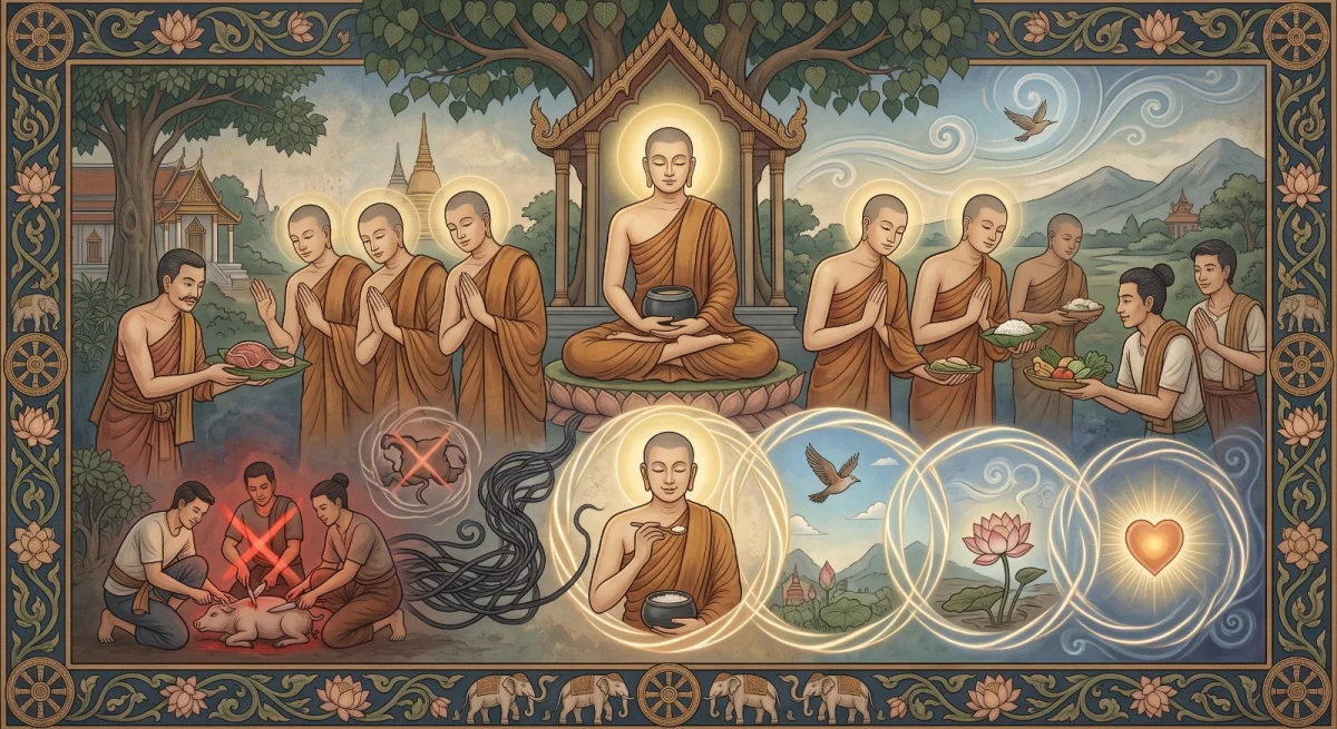 ชีวกสูตร: เนื้อที่ภิกษุไม่ควรรับ และใจที่ไม่ผูกติดกับอาหาร
