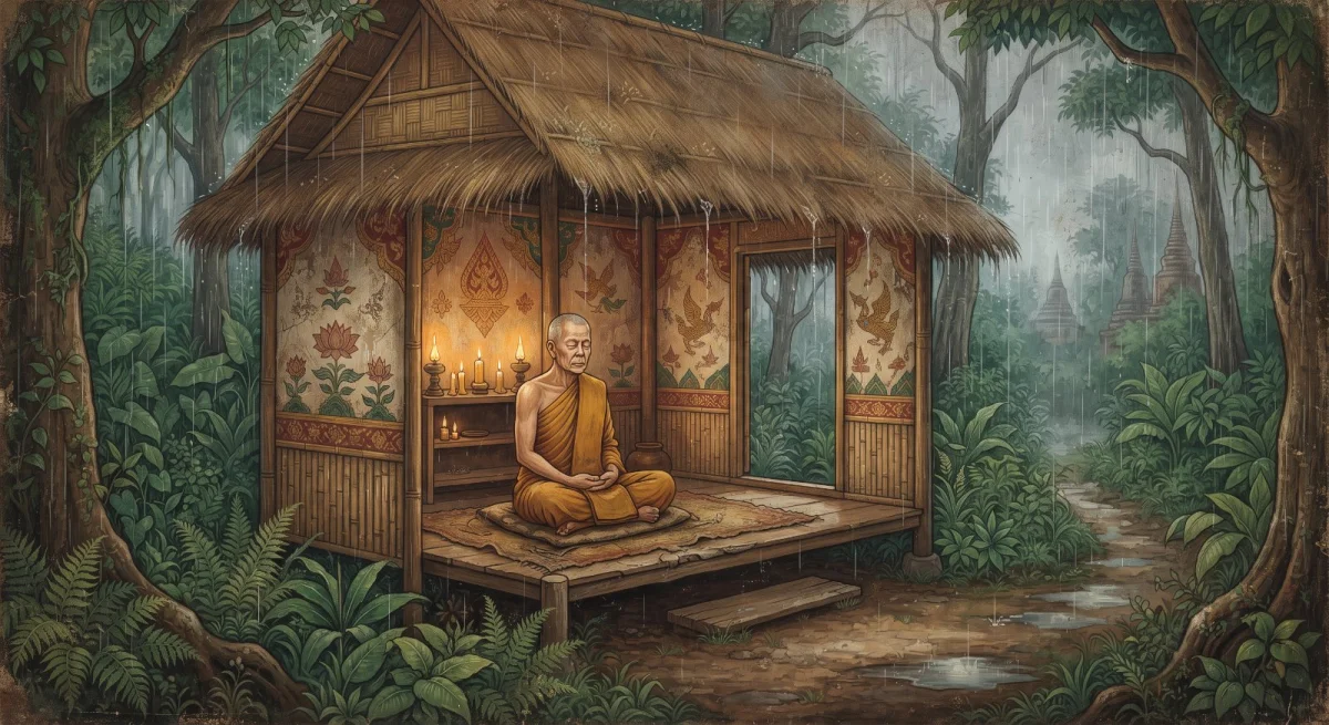 เถรคาถาบทสั้น: กุฎีมุงดีแล้ว ฝนจะตกก็ตกเถิด