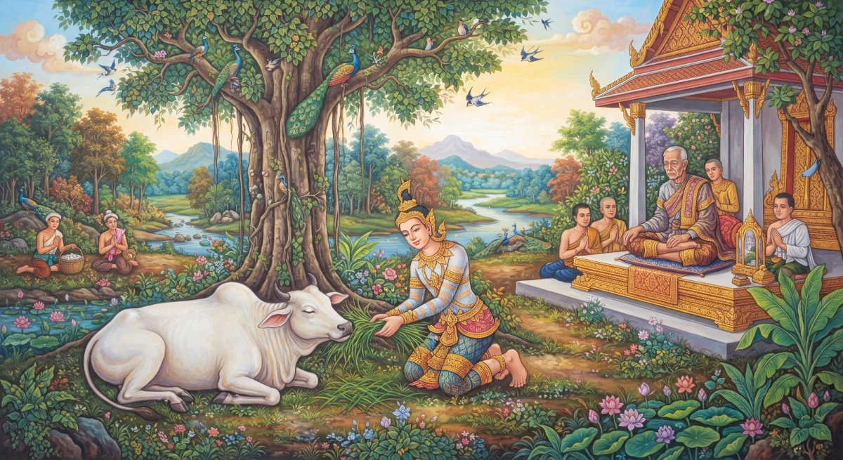 สุชาตชาดก: ลูกผู้ป้อนหญ้าวัวตาย เพื่อถอนลูกศรแห่งความโศกของพ่อ