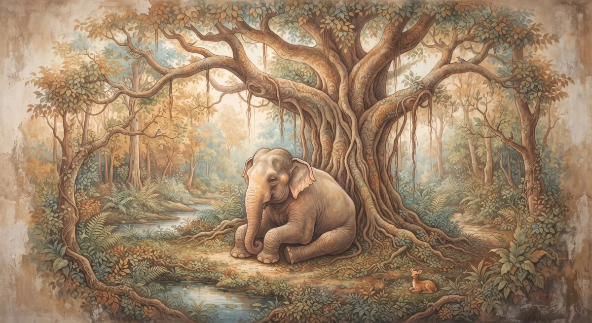 Das Daḷhadhamma-Jātaka: Der alte Elefant, dessen Dienste vergessen wurden