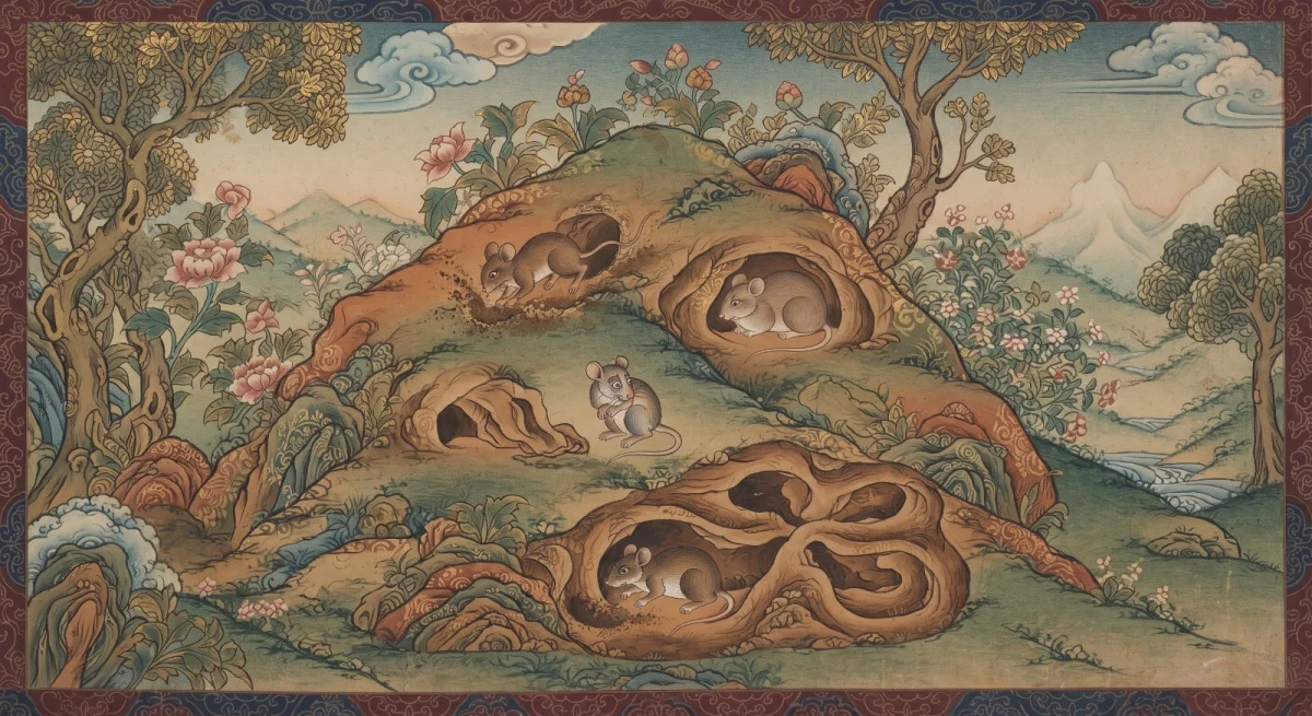 Puggalapaññatti: Vier Mäuse – das Loch graben und darin wohnen