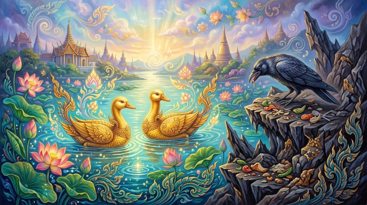 The Cakkavāka Jātaka: The Crow and the Ruddy Goose, the Harmful Never Feel Full