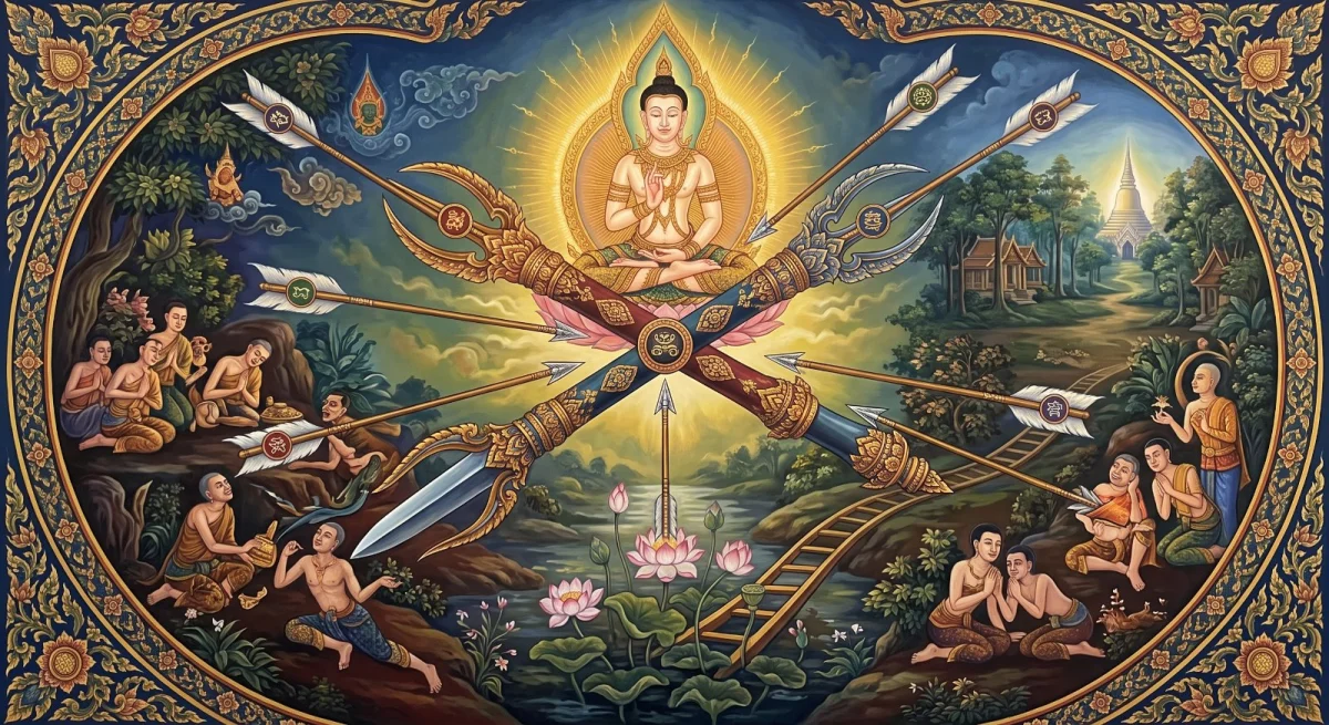 อัตตทัณฑสุตตนิทเทส: อาวุธสามทางและลูกศรเจ็ดดอก