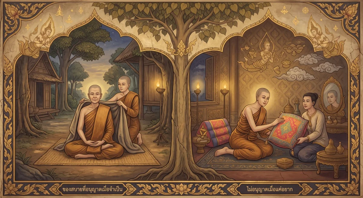 ภิกขุนีวิภังค์: ของสบายที่อนุญาตเมื่อจำเป็น แต่ไม่อนุญาตเมื่อแค่อยาก