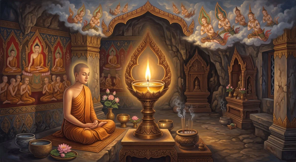อนุรุทธสูตร: ประทีปที่น้ำมันและไส้บริสุทธิ์