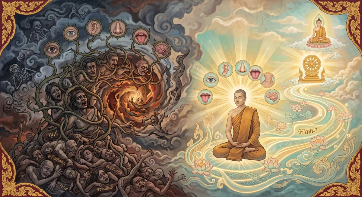 The Great Sixfold Sense Base: Not Seeing the Senses Clearly, Suffering Piles Up