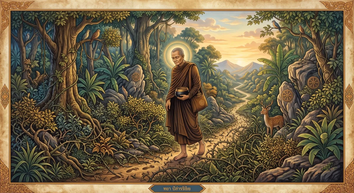 Die Verse von Pārāsariya am Ende des Zwanzigerbuchs: Gehen wie einer, der barfuß zwischen Dornen geht